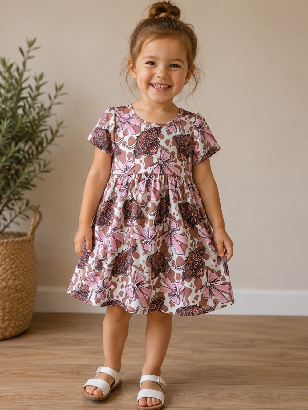 Highland Cow Twirl Dress With Bow Back Size 3T NWOT